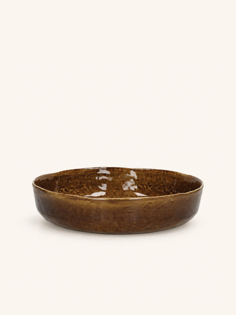 SPIRO - diep bord - steengoed - DIA 24 x H 5,5 cm - bruin