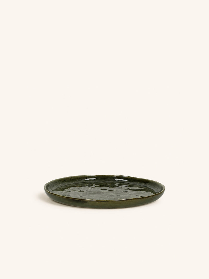 SPIRO - dessertbord - steengoed - DIA 21 cm x H 1,5 cm - donkergroen