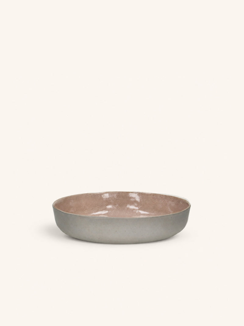 SPIRO - diep bord - steengoed - DIA 20,5 x H 5 cm - poederroos