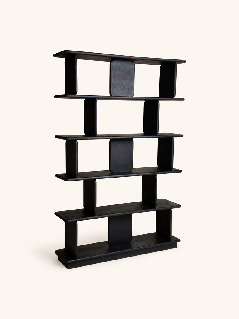 MATTEO - shelving unit - reclaimed wood - L 122 x W 30 x H 183 cm - dark brown