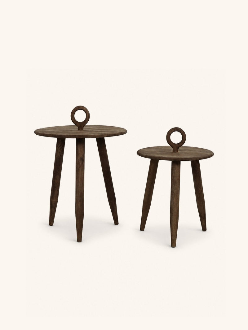 TRIPOLI - set/2 side tables - mango wood - DIA 40/50 x H 58/67 cm - brown