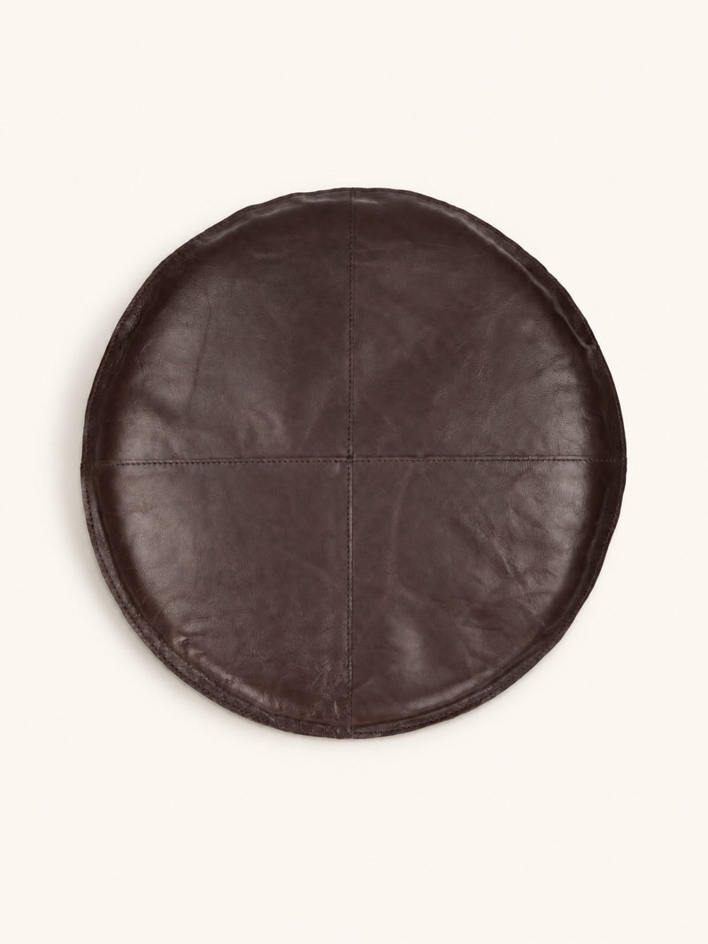 RAMBO - kussen - leder - DIA 36 cm - bruin