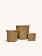DUNE - set/3 manden met deksel - zeegras - DIA 14/21/30,5 x H 12,5/19/26,5 cm - naturel