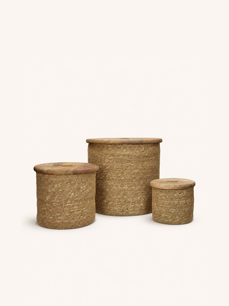 DUNE - set of 3 baskets with lids - seagrass - DIA 14/21/30,5 x H 12,5/19/26,5 cm - natural
