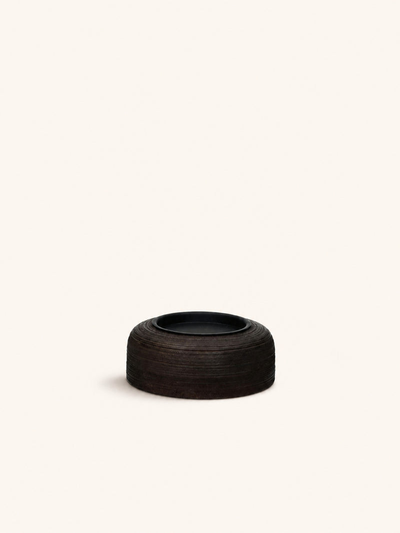 ARBRE - candle holder - mango wood - DIA 16,8 x H 6,2 cm - dark brown