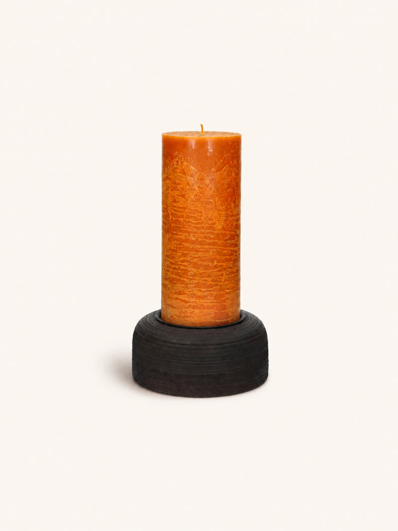 ARBRE - candle holder - mango wood - DIA 16,8 x H 6,2 cm - dark brown