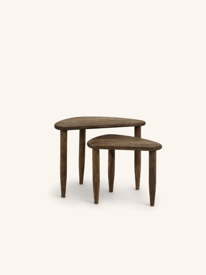 PACO - set/2 bijzettafels - mango hout - L 46/63 x W 32/32 x H 40/50 cm - bruin