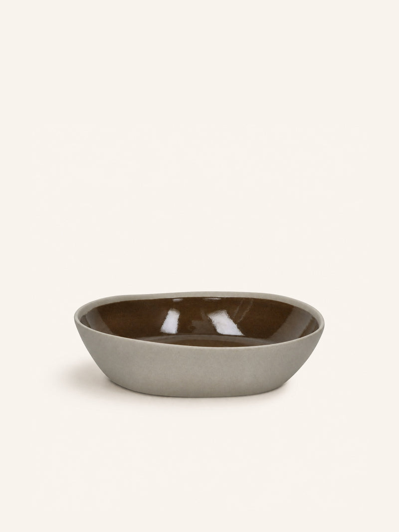 PRIMEVAL - pasta bowl - porcelain - L 22,1 x W 21,7 x H 4,8 cm - olive green