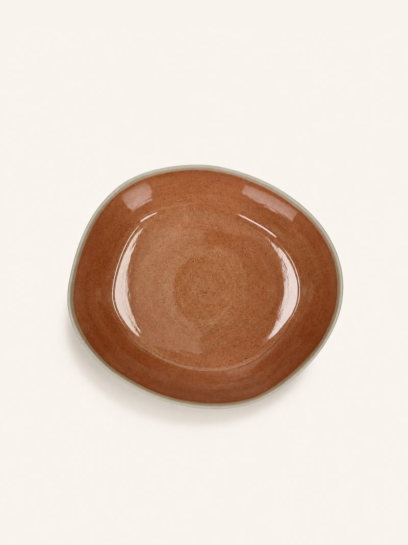PRIMEVAL - salad bowl - porcelain - L 29,2 x W 25,4 x H 7,8 cm - terracotta