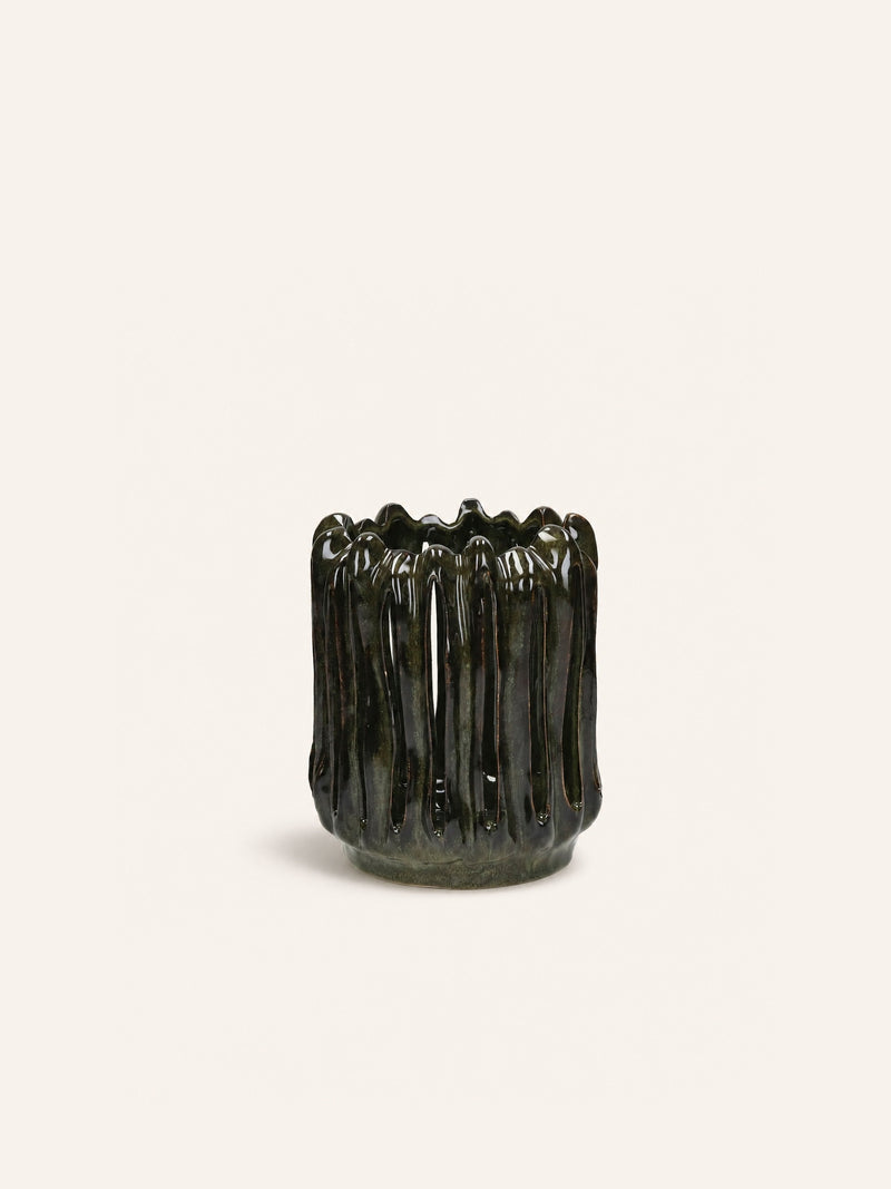 TERRA - lantern - stoneware - DIA 20 x H 23 cm - green