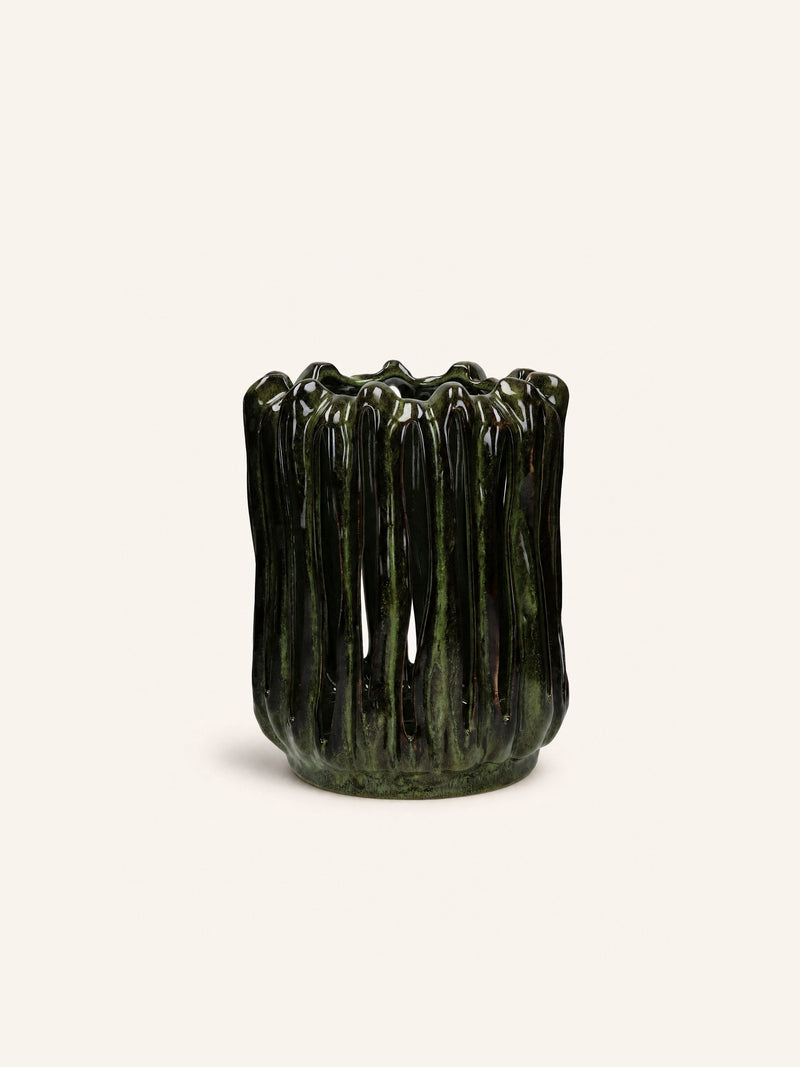 TERRA - lantern - stoneware - DIA 24,5 x H 28 cm - green