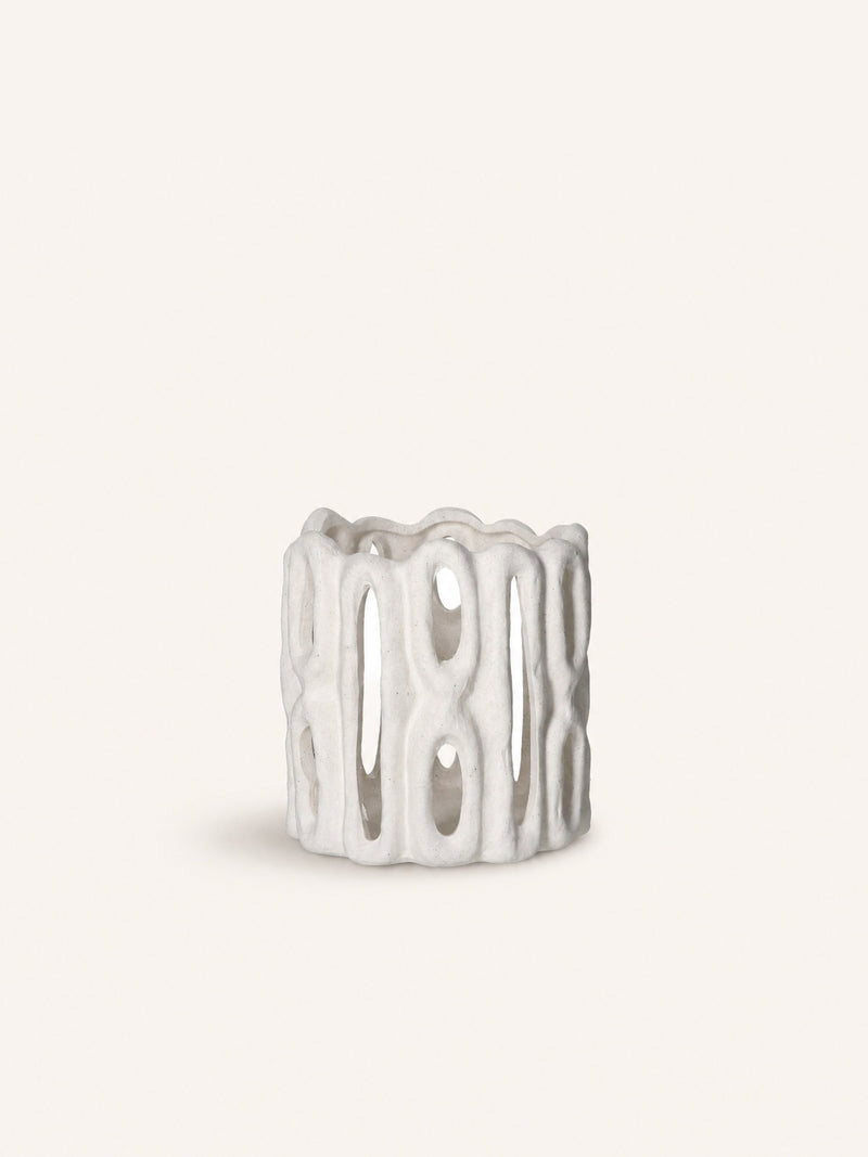 CADIZ - windlicht - steengoed - DIA 16 x H 16 cm - wit