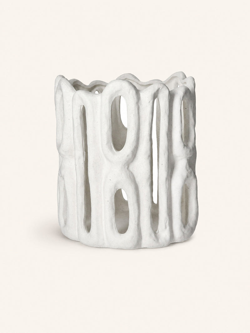 CADIZ - windlicht - steengoed - DIA 25 x H 27 cm - wit