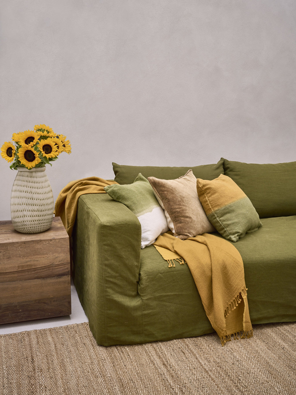 NURU - coussin - lin - L 45 x W 45 cm - kaki