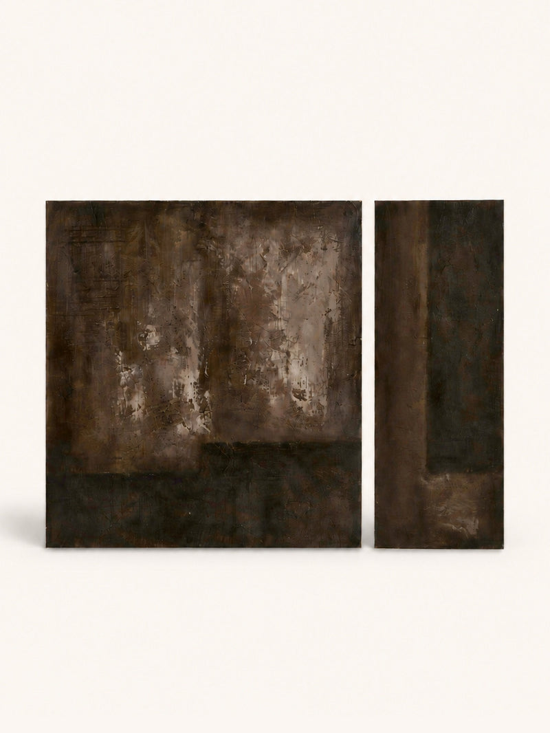OSCURO - wanddecoratie - canvas - L 140 x W 2,5 x H 100 cm - bruin