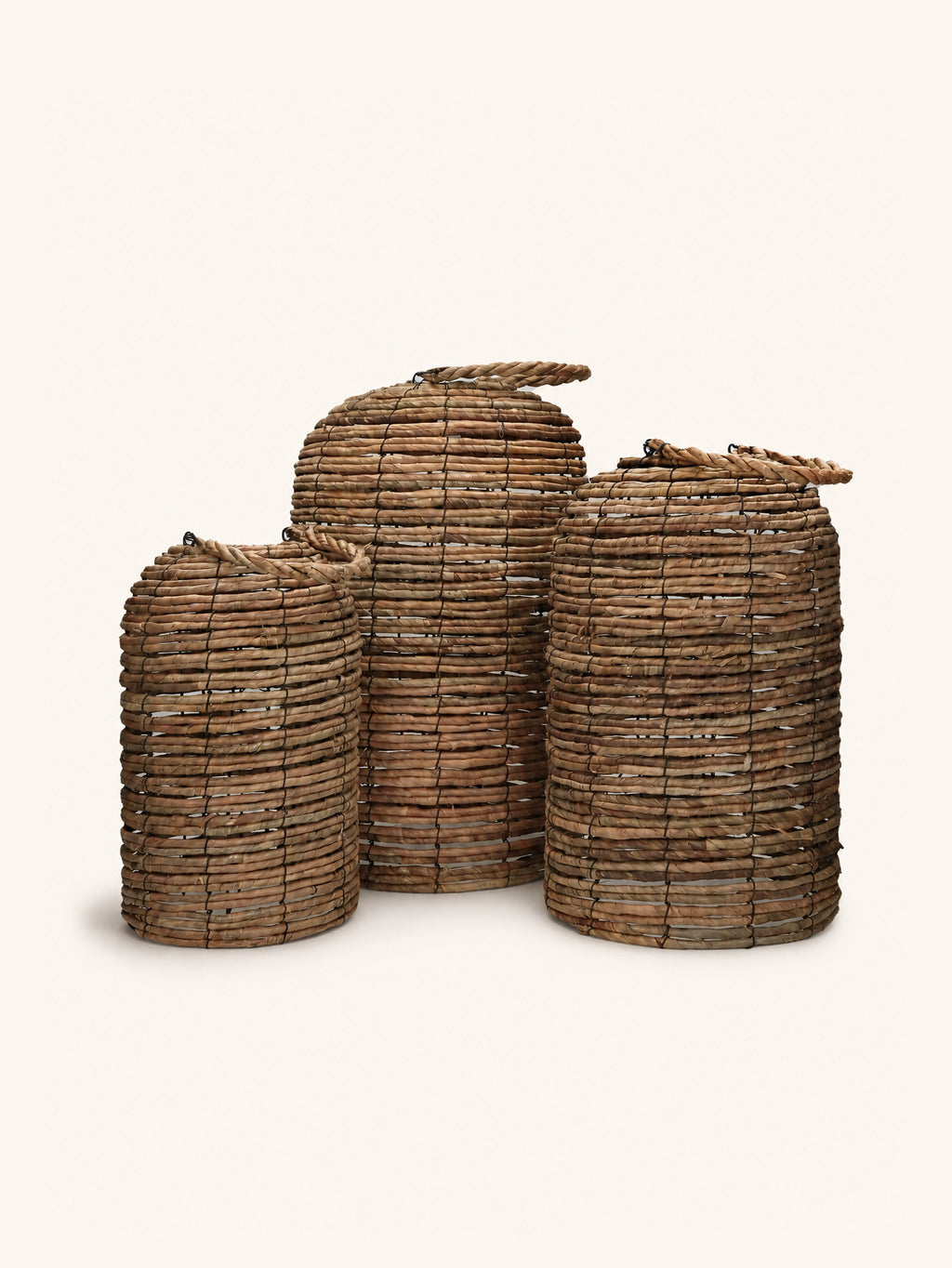 KELA - set/3 lantaarns - bananenblad - DIA 21/26/30,5 x H 35/43/51 cm - naturel