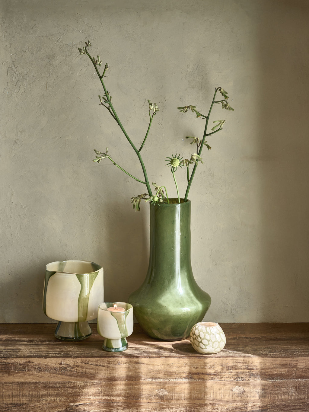 CAMOU - theelichthouder - glas - L 10,2 x W 9,3 x H 7,8 cm - groen