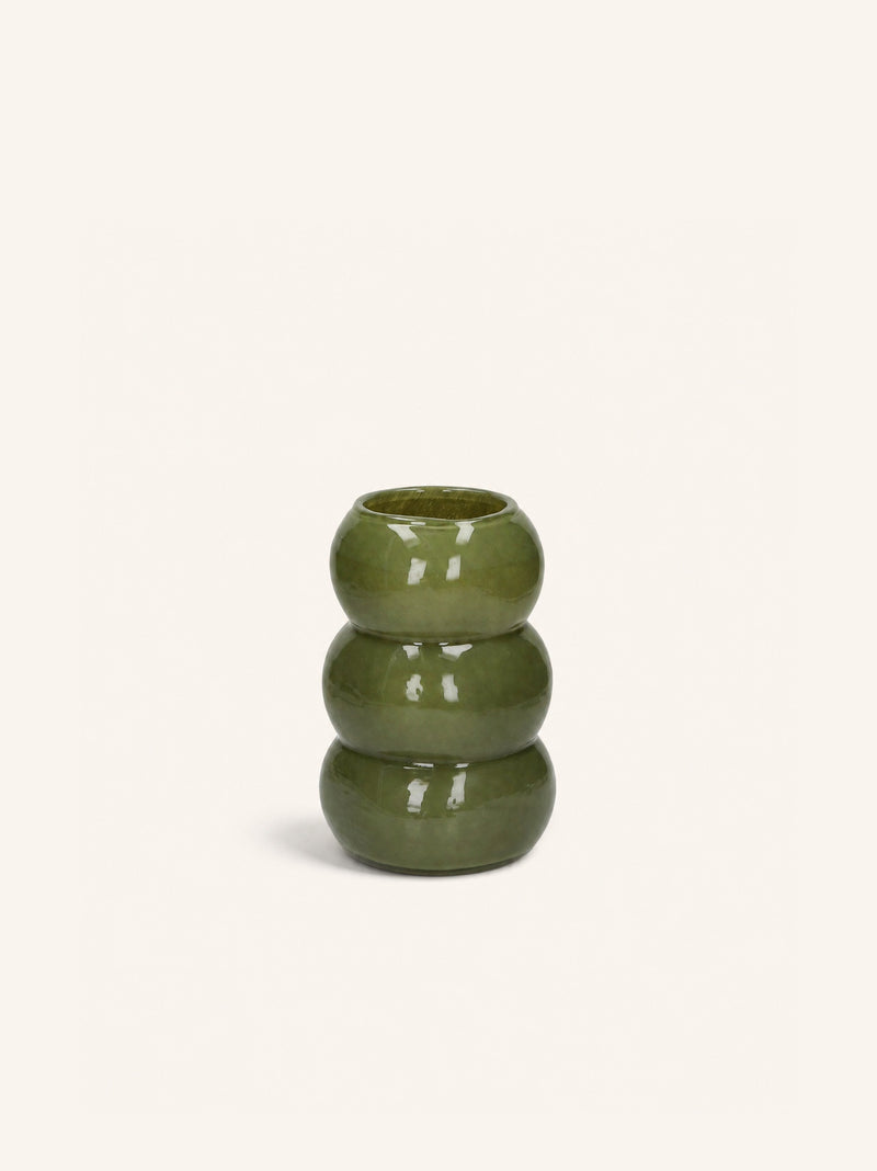 ORBIT - vase / candle holder - glass - DIA 13,5 x H 20 cm - olive green
