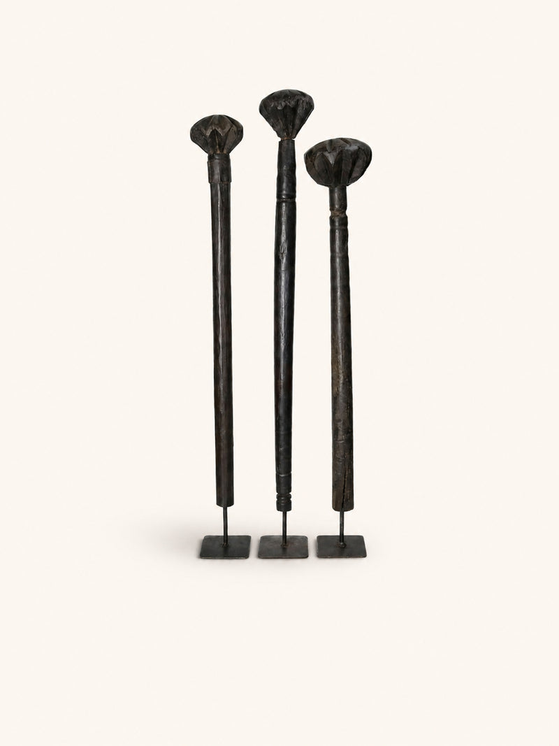MORTIR - objet décoratif - bois récupéré - H 65/70/75 cm - brun foncé