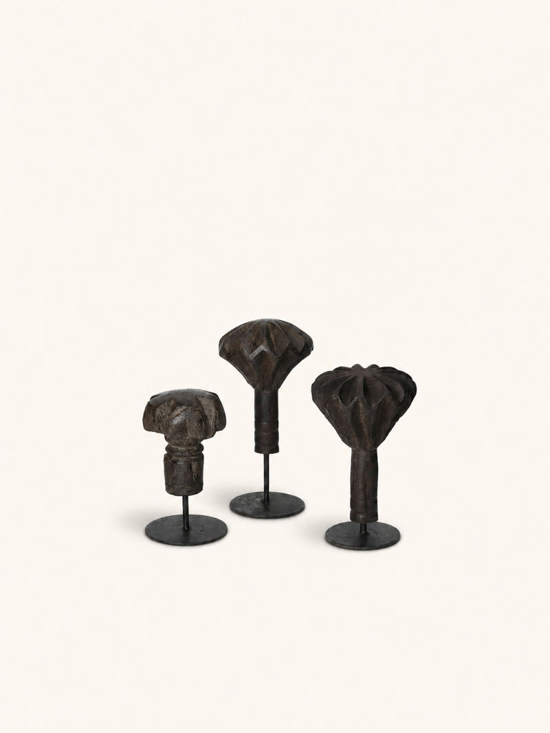 MORTIR - objet décoratif - bois recyclé - H 18/22/30 cm - brun foncé
