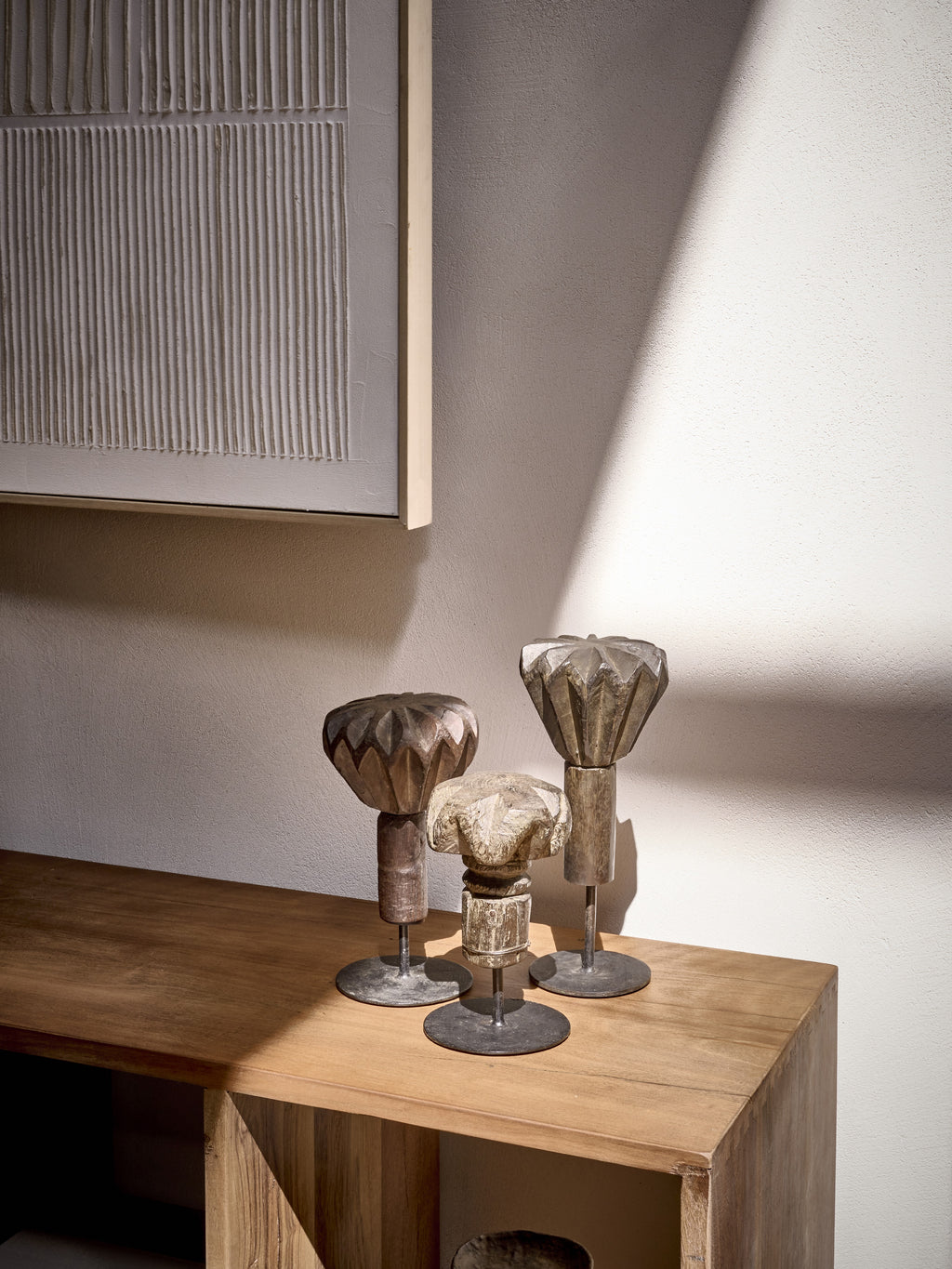MORTIR - objeto decorativo - madera reciclada - H 18/22/30 cm - marrón oscuro