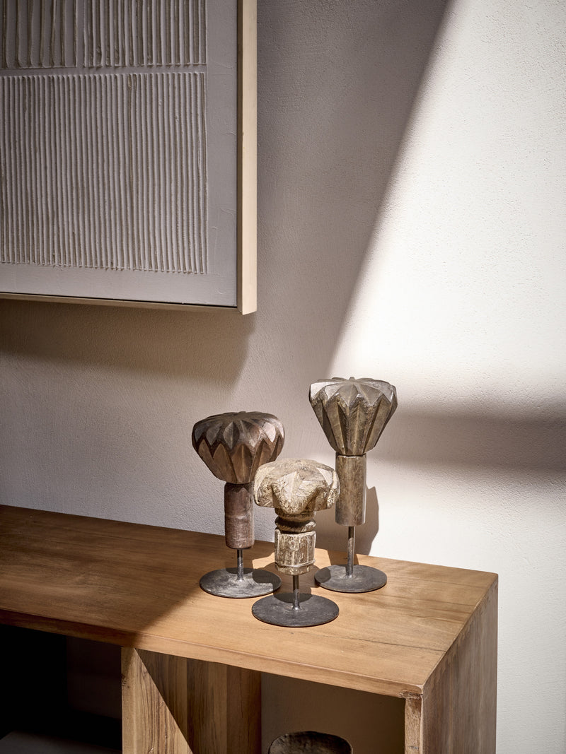 MORTIR - objet décoratif - bois recyclé - H 18/22/30 cm - brun foncé