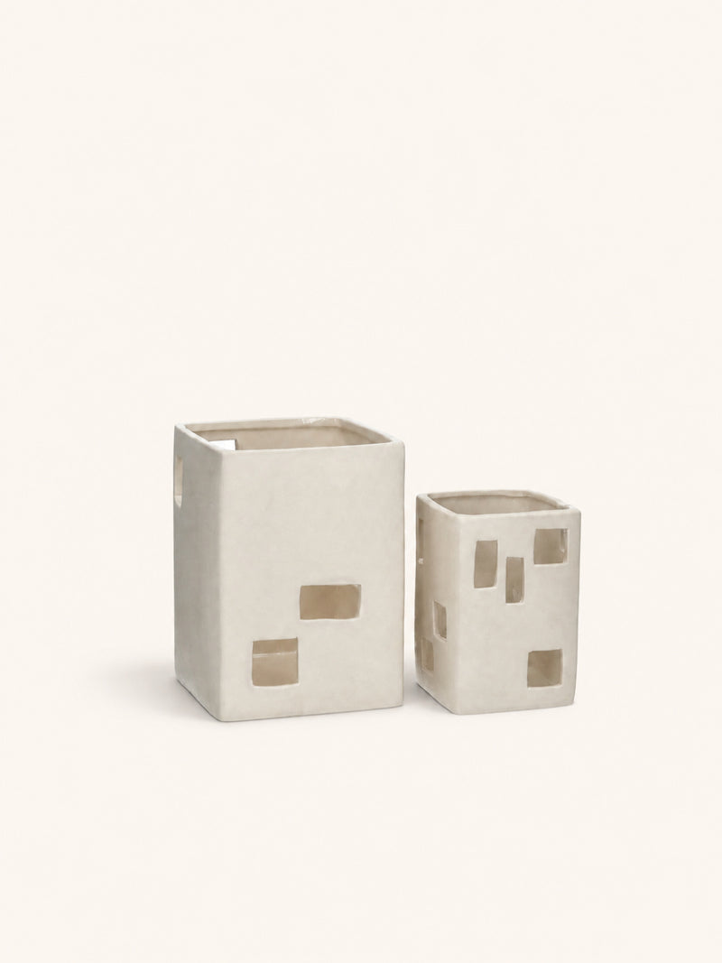 WAYANG - set/2 lanterns - porcelain - L 8,5/12,5 x W 8,5/12,5 x H 12/16,5 cm - off-white