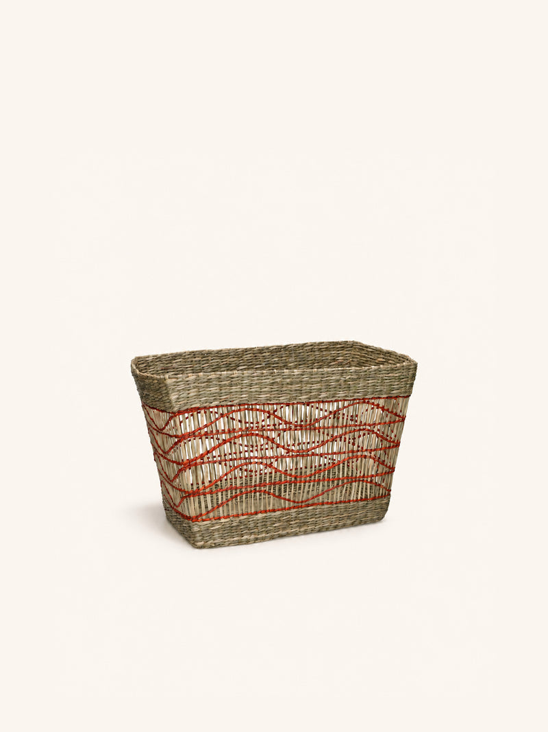 BADA - basket - seagrass - L 36 x W 22 x H 24 cm - red