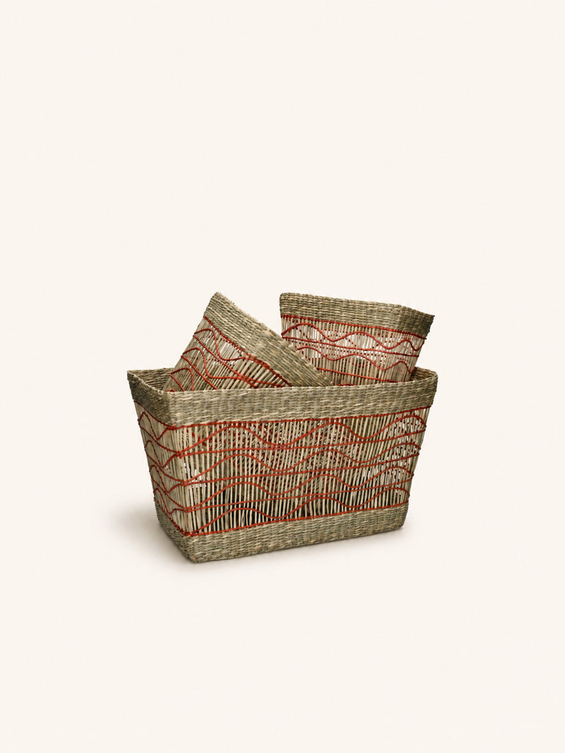 BADA - basket - seagrass - L 24 x W 15 x H 20 cm - red