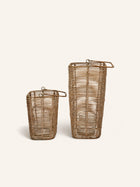 CUBE - lot de 2 lanternes - rotin - L 15/18 x W 15/18 x H 23/37 cm - naturel