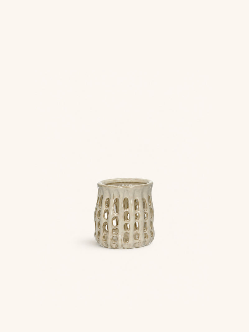 NERIDA - candle holder - stoneware - DIA 11 x H 11 cm - beige