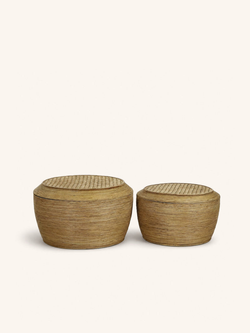 TAMBOU - set/2 coffee tables - rattan - DIA 60/70 x H 35/40 cm - natural