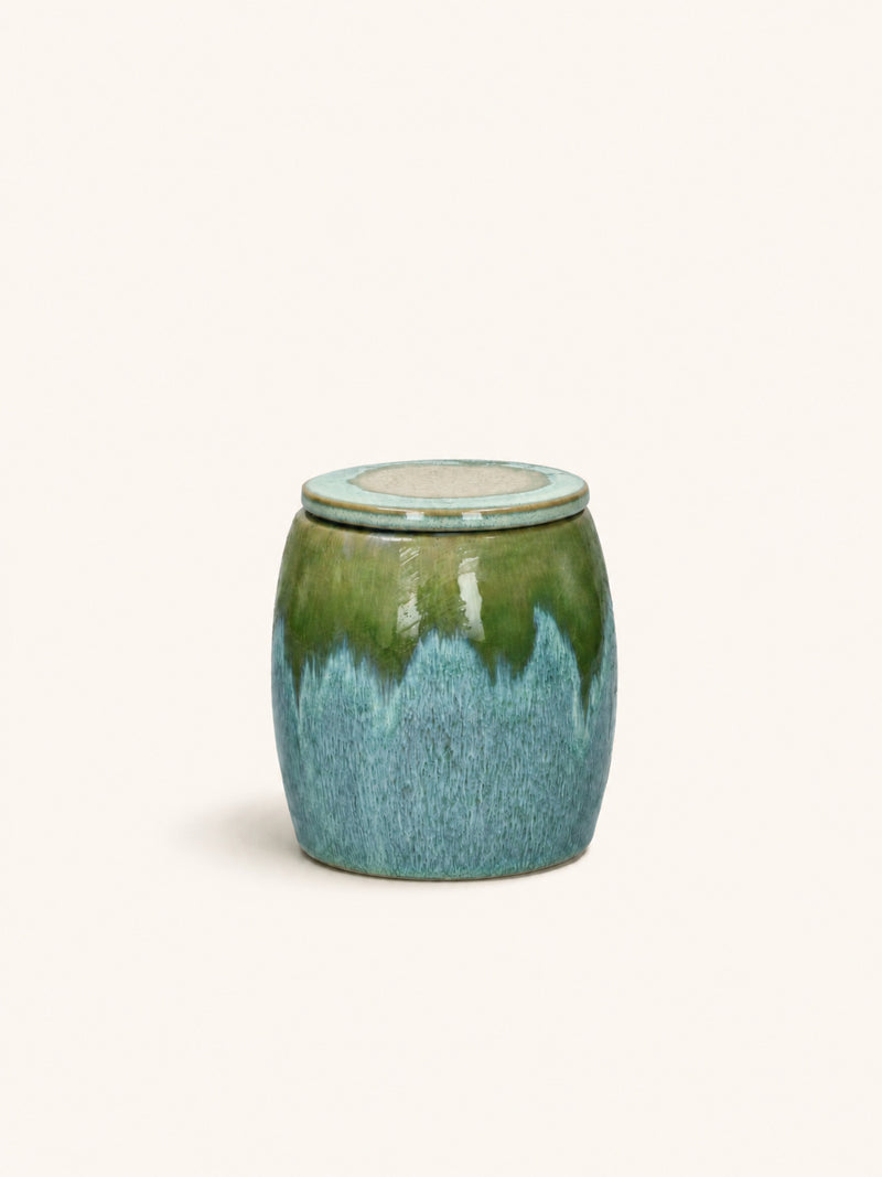 SHISO - pot with lid - stoneware - DIA 11 x H 13 cm - aqua