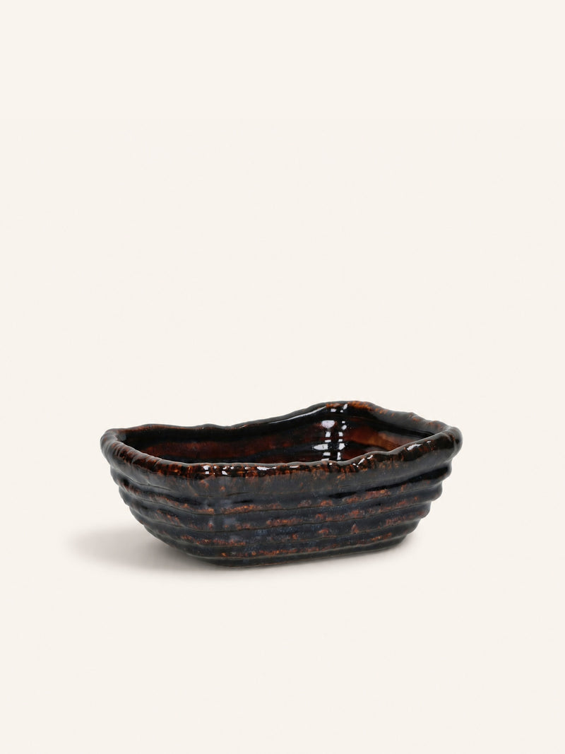 PANEA - bread basket - stoneware - L 20 x W 15 x H 7 cm - dark amber