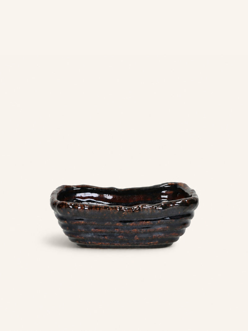 PANEA - bread basket - stoneware - L 20 x W 15 x H 7 cm - dark amber