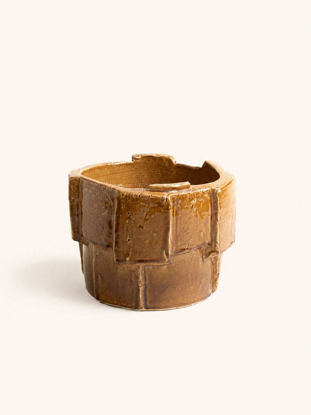 CUBOID - planter - stoneware - DIA 33 x H 26 cm - cinnamon