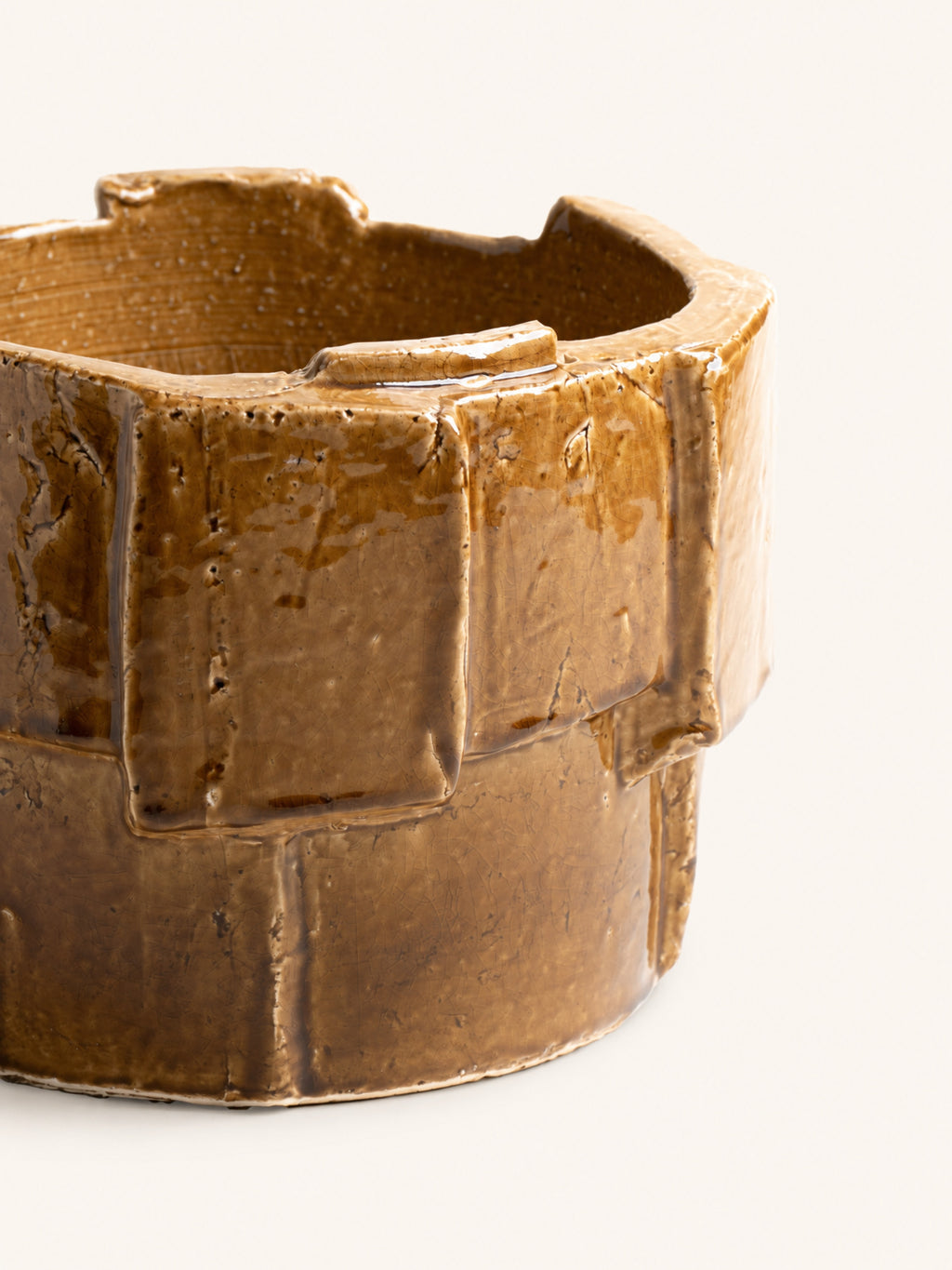 CUBOID - planter - stoneware - DIA 33 x H 26 cm - cinnamon