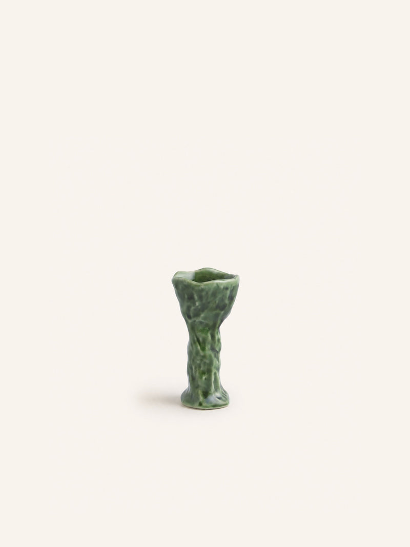 WAKATI - candle holder - stoneware - L 5,3 x W 4,5 x H 10,5 cm - green