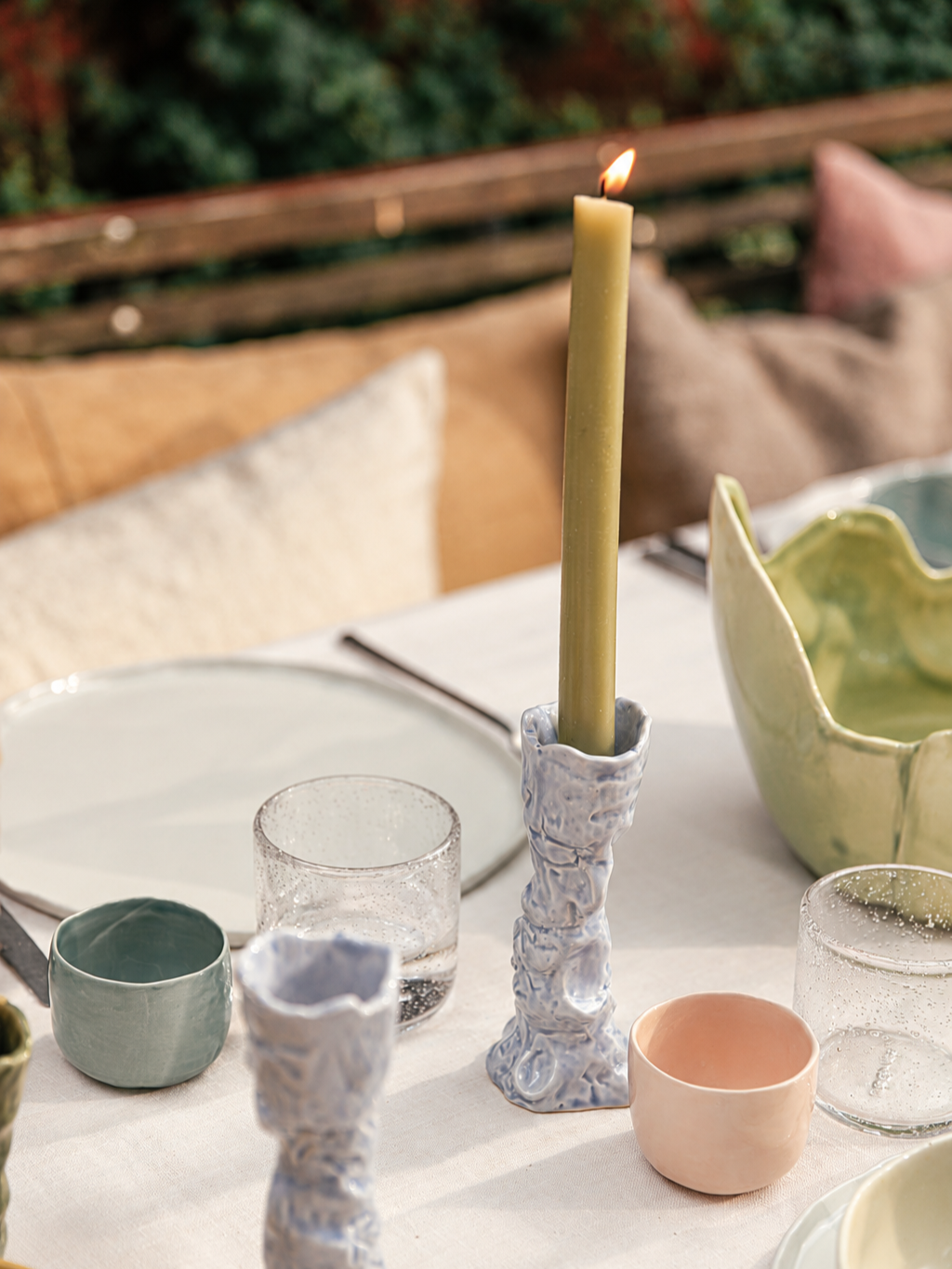 WAKATI - candelabro - gres - L 6,7 x W 5,7 x H 15 cm - azul claro