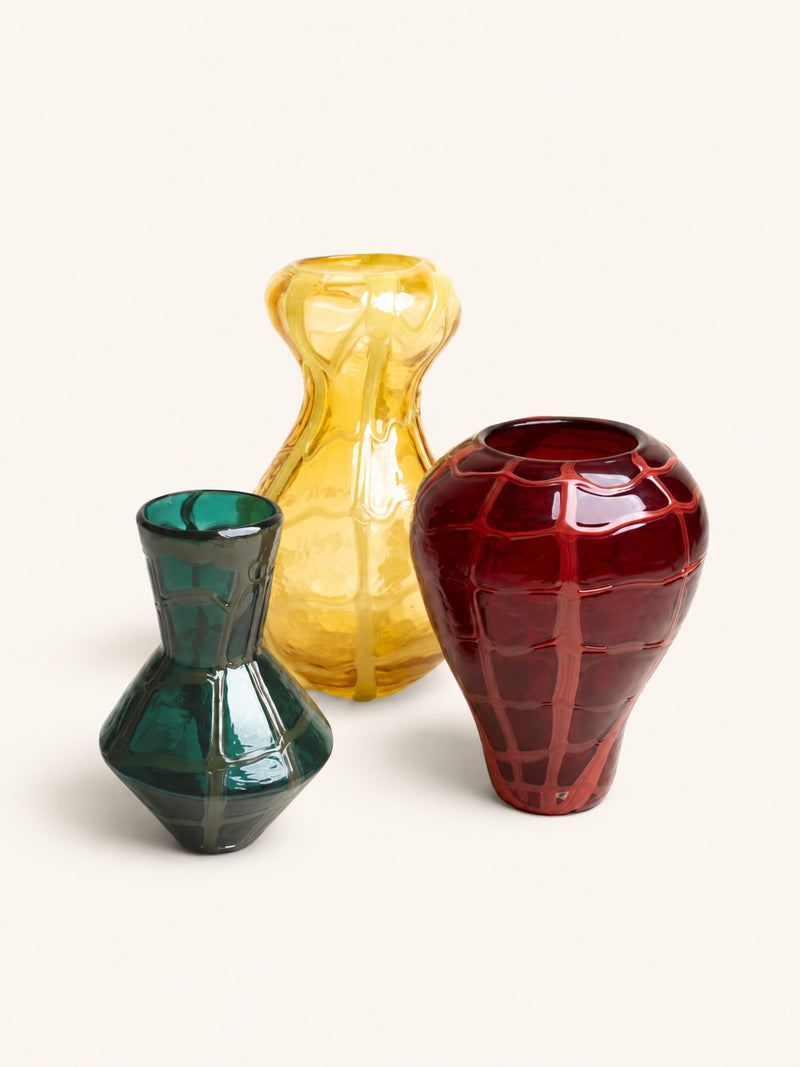 GRID - vaas - glas - DIA 20,3 x H 27 cm - rood
