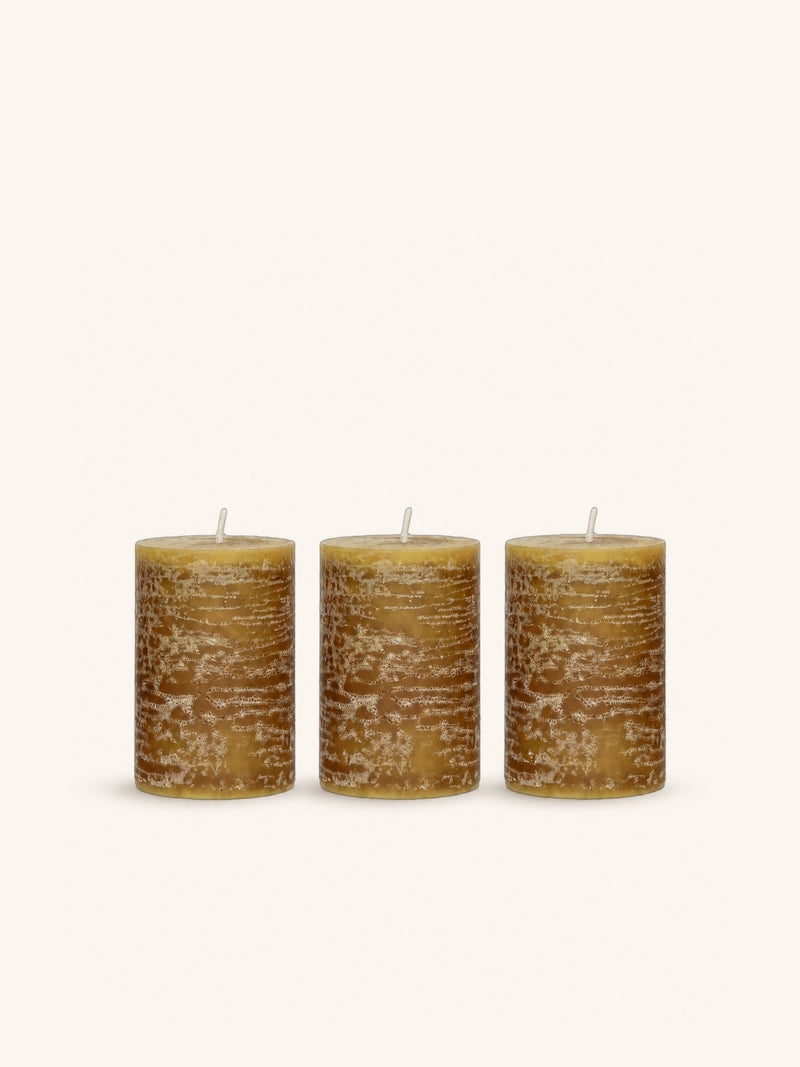 CANDLE - set/3 candles - paraffin wax - DIA 5 x H 7,5 cm - mustard
