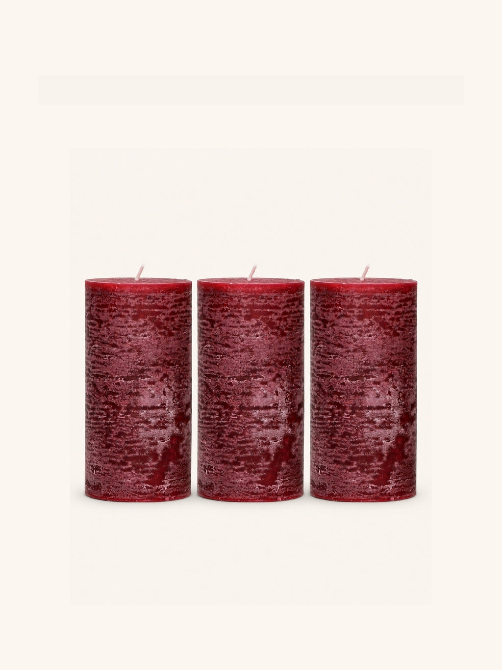 CANDLE - lot de 3 bougies - cire de paraffine - DIA 7 x H 14 cm - bordeaux