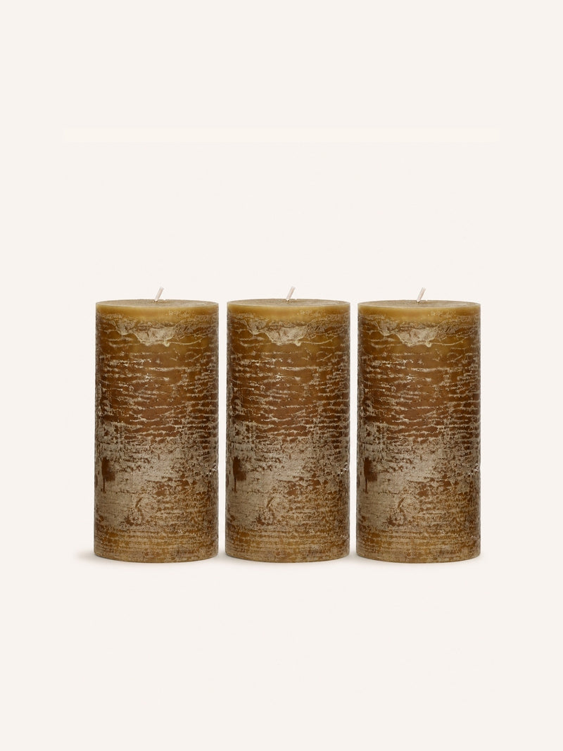 CANDLE - set/3 candles - paraffin wax - DIA 7 x H 14 cm - mustard