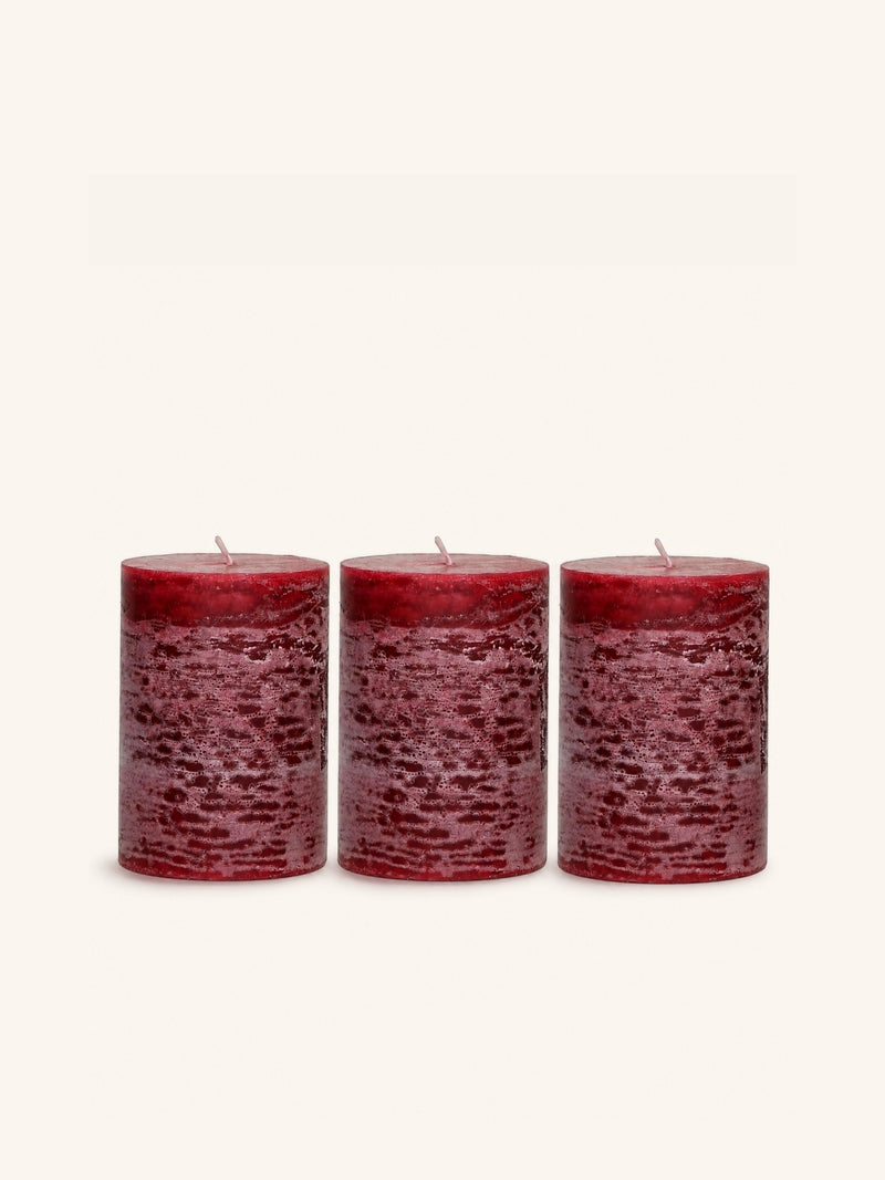 CANDLE - set/3 candles - paraffin wax - DIA 7 x H 10 cm - Bordeaux