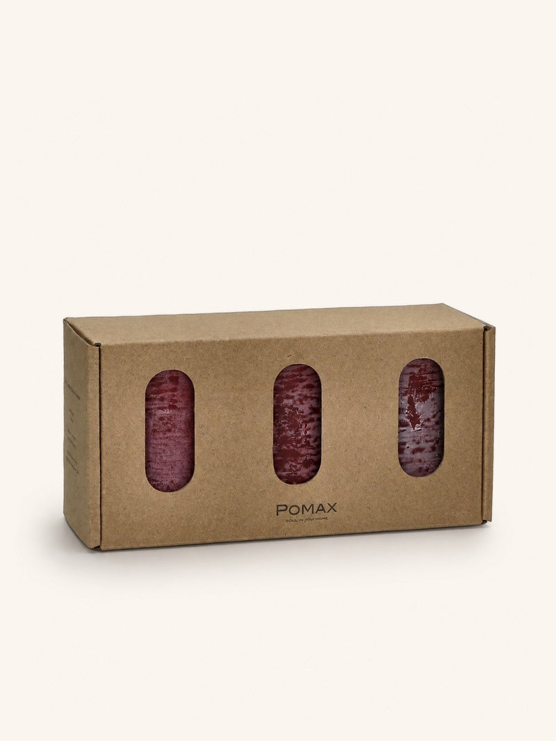 CANDLE - set/3 candles - paraffin wax - DIA 7 x H 10 cm - Bordeaux